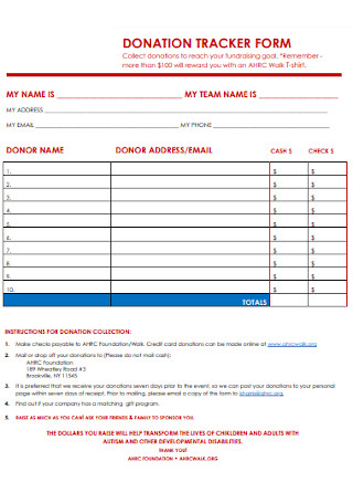 Sample Donation Tracker Form