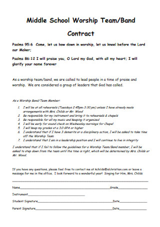 School Worship Team and Band Contract
