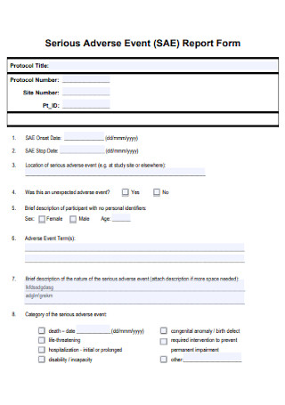 Serious Adverse Event Report Form 