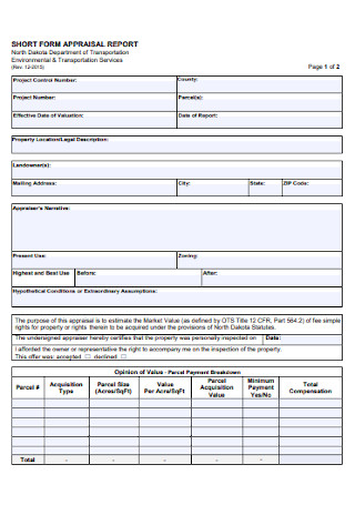 Short Form for Appraisal Report