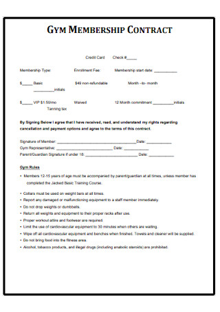Standard Gym Membership Contract