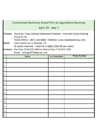 Standard Potluck Sign up Sheet