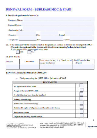 Sublease Renwal Form