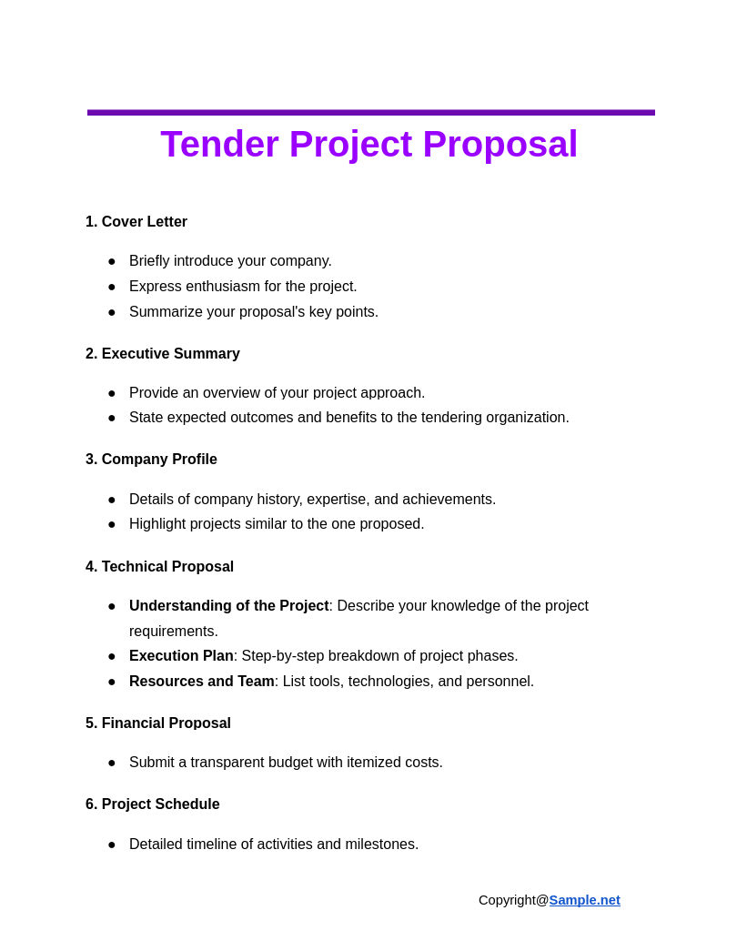 Tender Proposal Template Sample WORD Of Simple Business Tender Tender Proposal Template Sample WORD Of Simple Business Tender