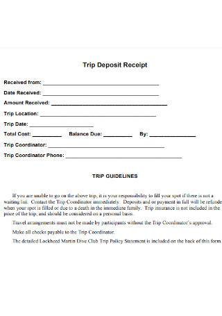 Trip Deposit Receipt
