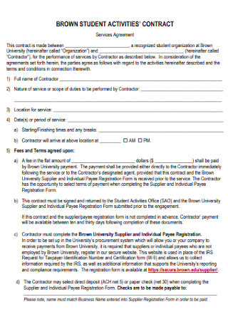 University Student Activities Contract