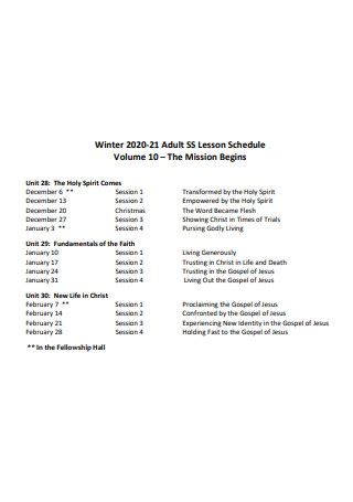 Adult Lesson Schedule