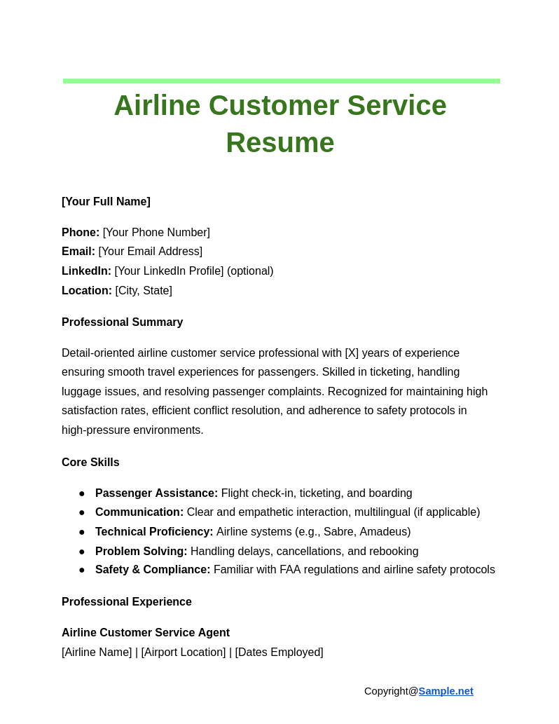 Airline Customer Service Resume Google Docs 11 06 2024 04 13 PM