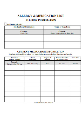 Allergy and Medication List