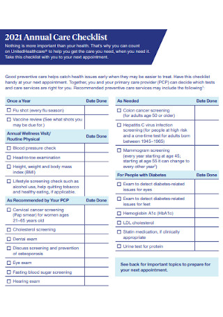 Annual Care Checklist