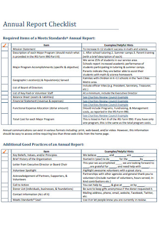 Annual Report Checklist Template
