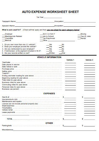 Auto Expense Worksheet