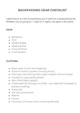 Backpacking Gear Checklist Template