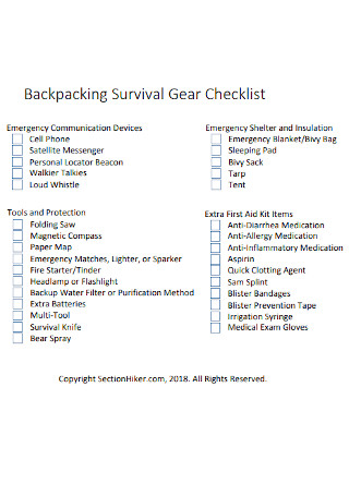 Backpacking Survival Gear Checklist