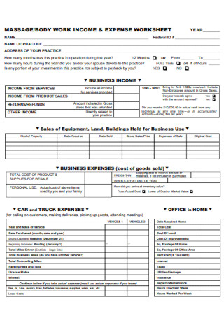 Body Work Income and Expense Worksheet
