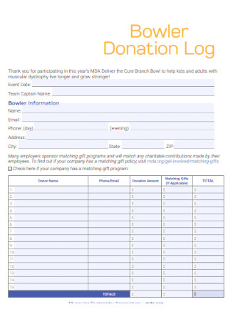 Bowler Donation Log