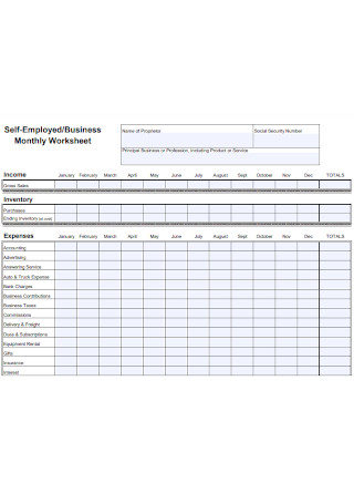 Business Monthly Worksheet