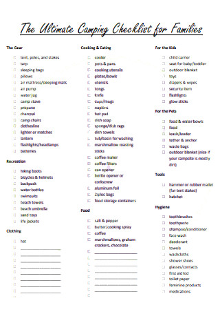 Camping Checklist for Families