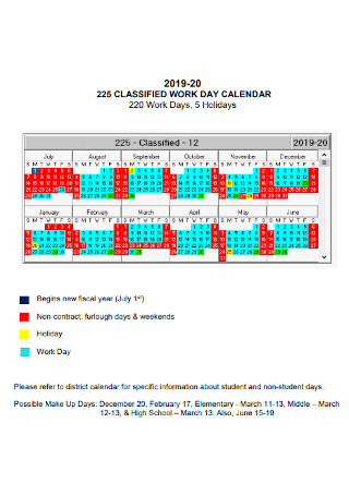 Classified Work Day Calendar