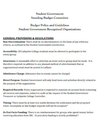 College Student Government Standing Budget