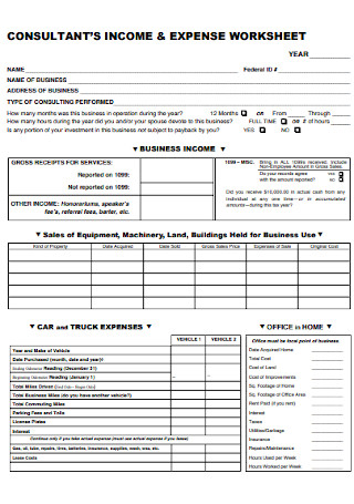 Consutant Income and Expense Worksheet