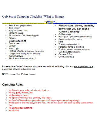 Cub Scout Camping Checklist