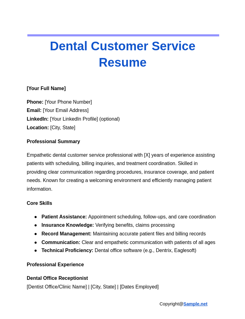 Dental Customer Service Resume Google Docs 11 06 2024 04 13 PM