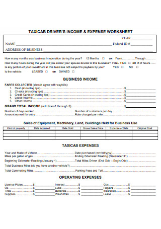 Driver Income and Expense Worksheet