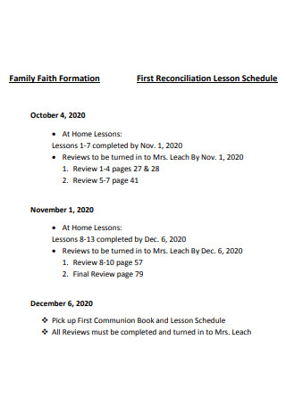 First Reconciliation Lesson Schedule