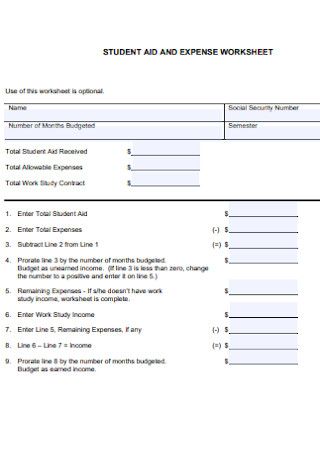 Fixed Aid and Expense Worksheet