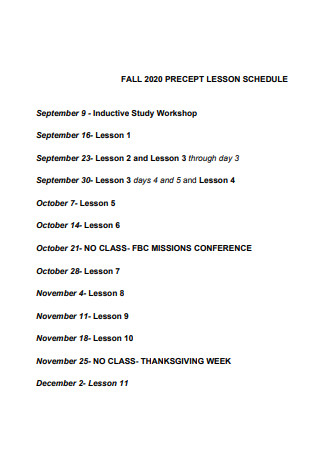 Formal Lesson Schedule