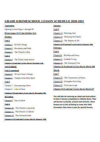 Home School Lesson Schedule