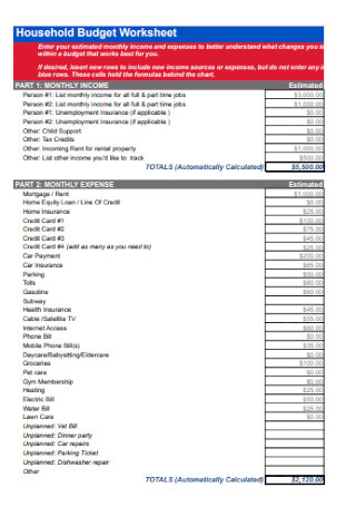 Household Budget Worksheet Format1