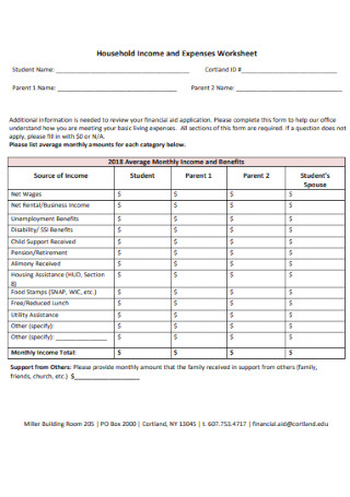 Household Income and Expenses Worksheet