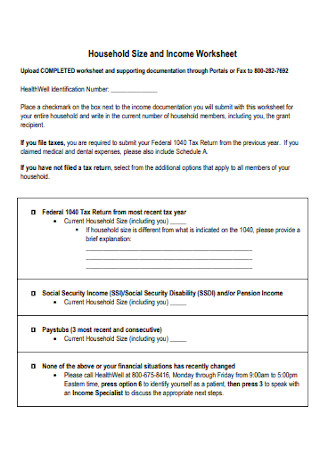 Household Size and Income Worksheet