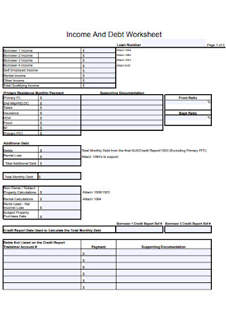 Income And Debt Worksheet