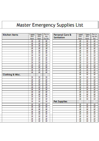 Master Emergency Supplies List 