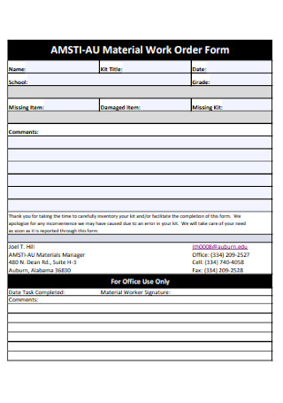 Material Work Order Form