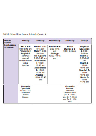 Middle School Lesson Schedule