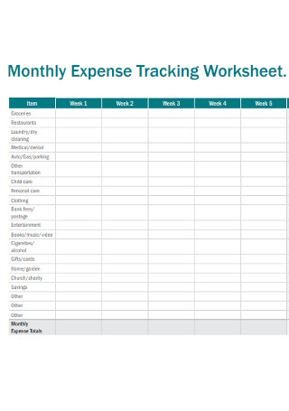 Monthly Expense Tracking Worksheet