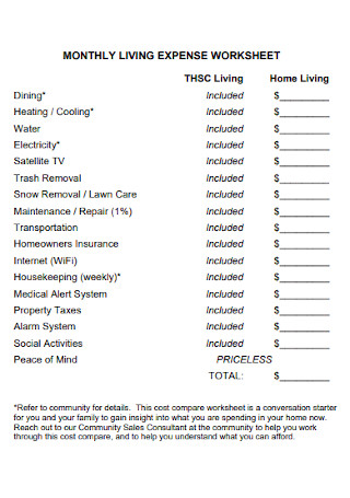 Monthly Living Expense Worksheet