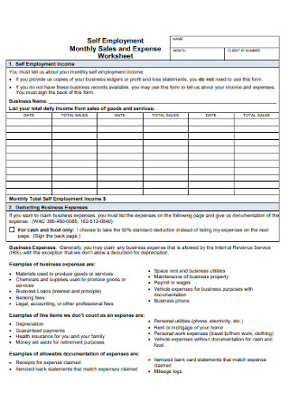 Monthly Sales and Expense Worksheet