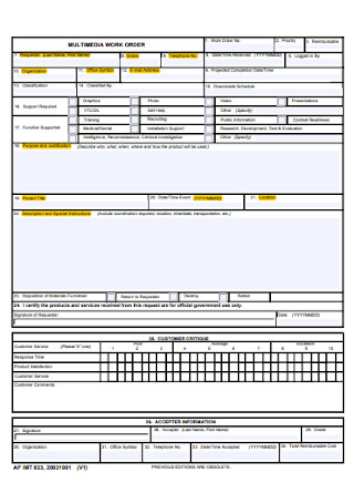 Multimedia Work Order Form