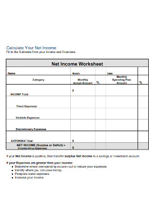 Net Income Worksheet
