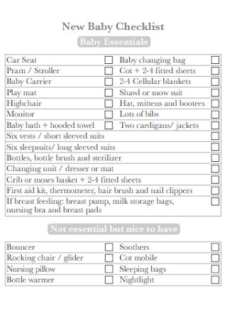 New Baby Checklist Format