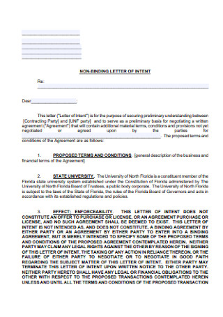 Non Binding Contract Letter of Intent