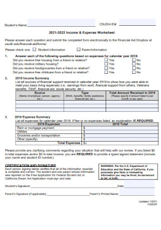 Office Income and Expense Worksheet