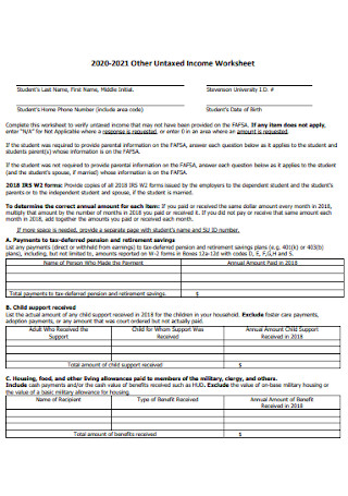 Other Untaxed Income Worksheet