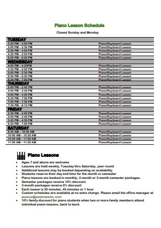 Piano Lesson Schedule
