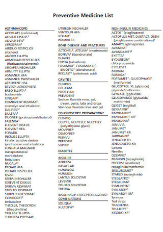 Preventive Medicine List